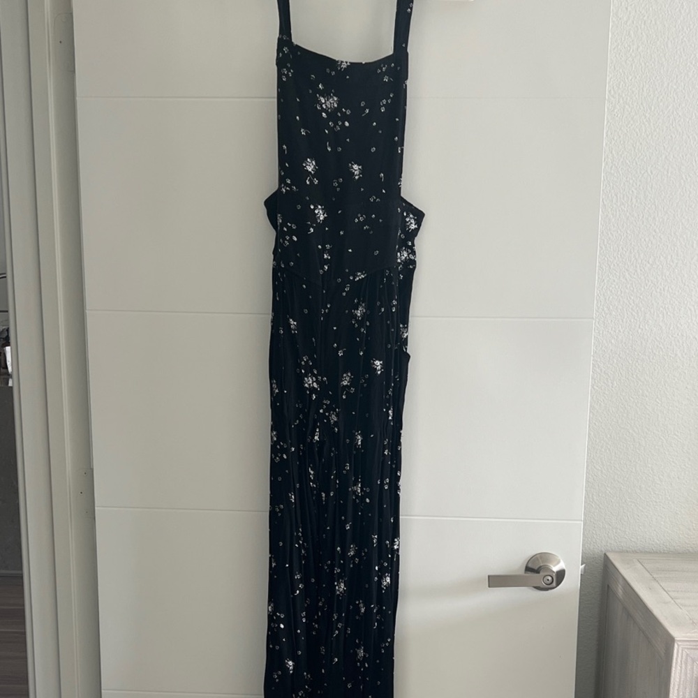Free People Black Floral Jumpsuit Sz small black
